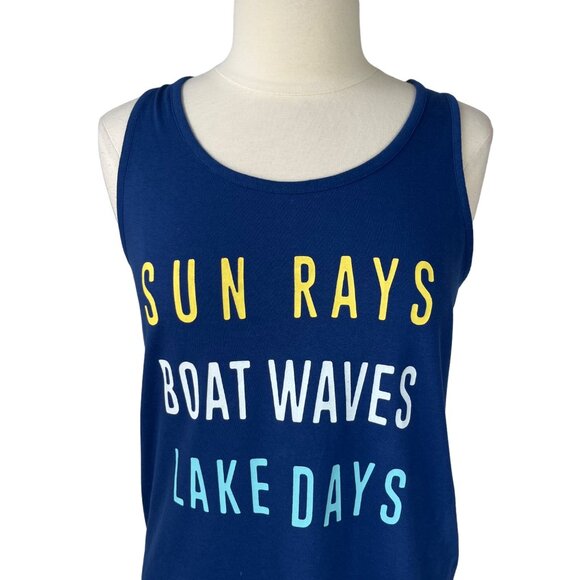 Natural Reflections Tank Top Womens Medium Blue Sun Rays Boat Waves Lake Days - Picture 3 of 8